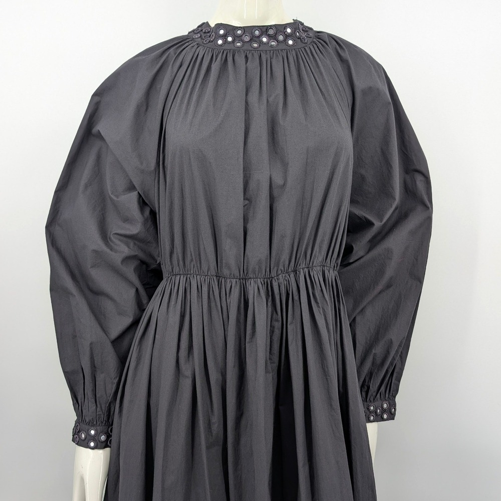 Chan Luu Black Cotton Midi Dress Mirror Embellished Open Back Tie Size 2 - Picture 3 of 16